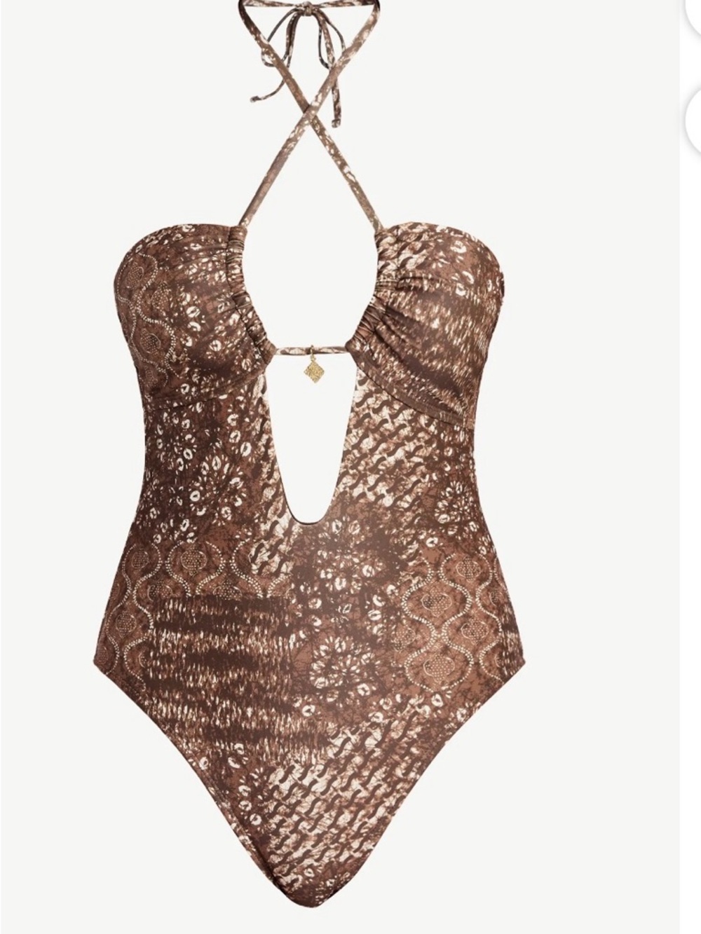 No Boundaries Brown Halter One-Piece Swimsuit with Keyhole Detail